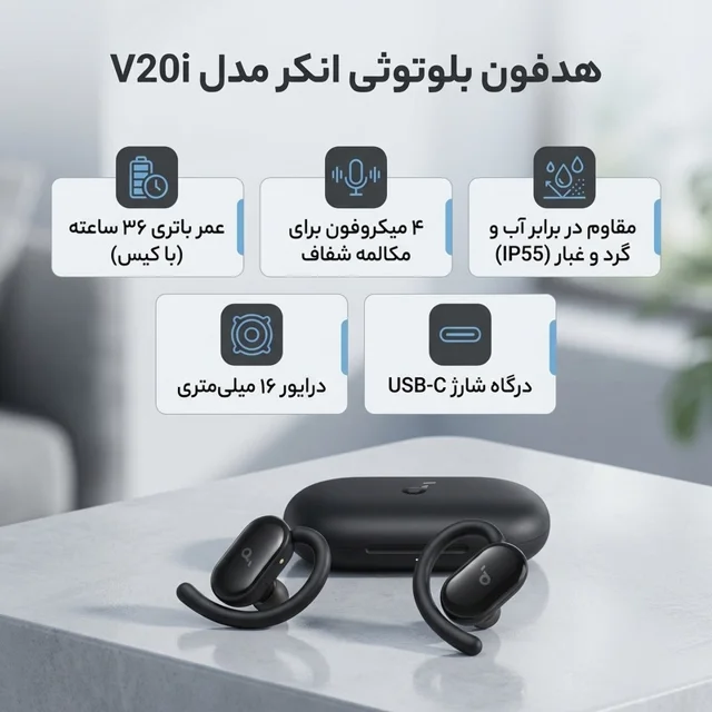 هدفون بلوتوثی انکر مدل V20i بدون قابلیت نویز کنسلینگ، درگاه شارژ USB Type-C، دارای 4 میکرو 102763038